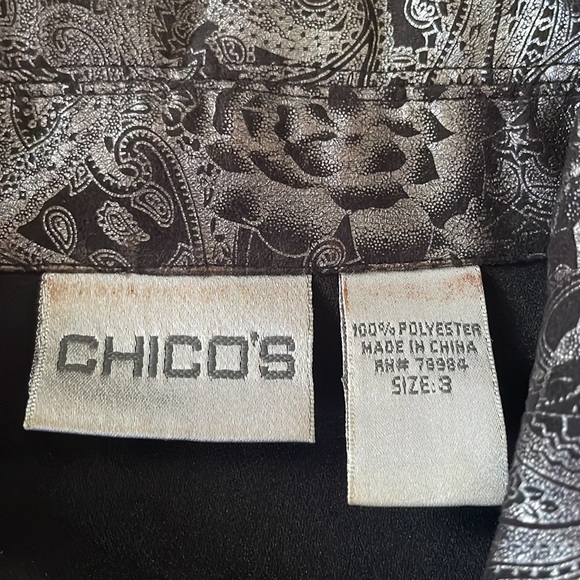 VINTAGE Chico's Jacket Womens XL Silver Metallic Floral Print Button Up Shacket - Picture 2 of 10